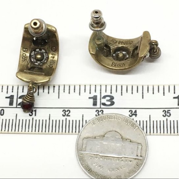 Designer Phillip Bloch Victorian Revival Red Garnet Post Hoop Earrings W Pearls - Picture 8 of 14